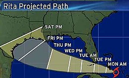 TS Rita's projected path as of 9-19-05 5:30 PM ET - courtesy of The Weather Channel