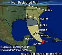 Ivan's path as of 9-11