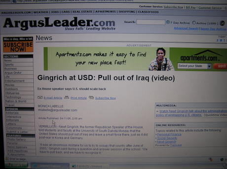 Argus-Leader headline on Newt Gingrich