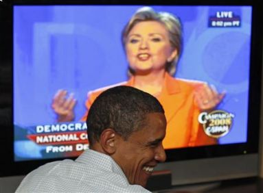 Barack watches Hillary's speech
