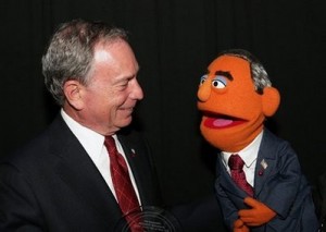 In this image taken Wednesday, May 27, 2009, made available on Thursday, May 28, and released by Sesame Workshop, New York Mayor Michael Bloomberg meets his muppet image, as he attends Sesame Workshop