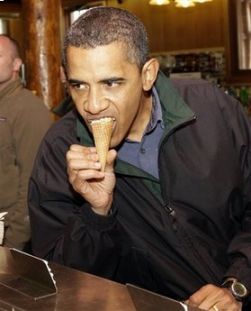Obama eats waffle cone