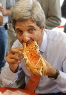 Kerry eats a cheesesteak